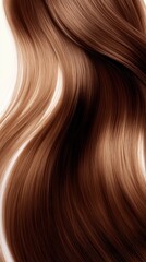 Fototapeta premium Beautiful model girl with Brown hair strand,silky healthy chestnut wavy hair strand,hair wavy ribbon, with smooth,Keratin straightening,Treatment,straight long hair,procedures,Smooth hairstyle.