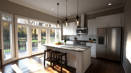 Sunlit Kitchen with Autumnal View