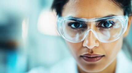 Dedicated scientist in safety goggles analyzes samples with precision in a well-equipped laboratory setting