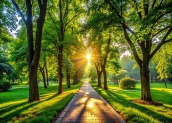 Obraz premium Stroll a scenic AI Park walkway, capturing nature's beauty with rule-of-thirds photography.