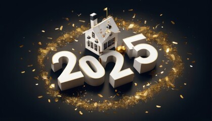 2021 New Year Celebration Illustration with White House, Confetti, and Luxury Black Gold Theme