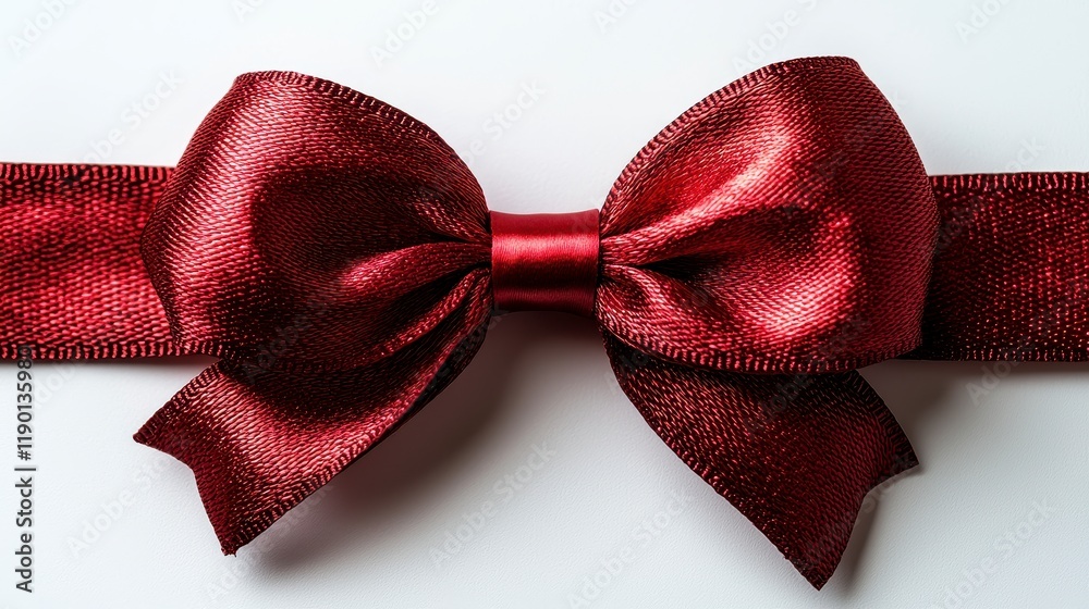 Wall mural Close-up of a dark red satin ribbon tied in a bow on a white background. (2)