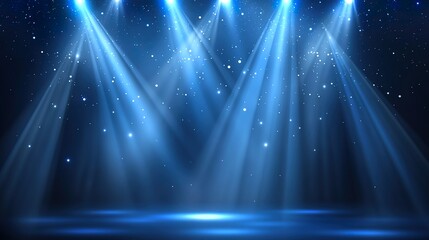 Abstract blue spotlight show stage for party event Night luxury concert podium for award and winner design backdrop Premium anniversary ceremony with bright shine Empty fame studio with glitter