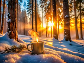 Sunset paints a magical winter wonderland; deep fog blankets a forest in ethereal beauty.