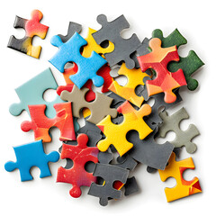 Unfinished Mystery: A Collection of Scattered Jigsaw Puzzle Pieces Waiting to Unveil Their Hidden Picture