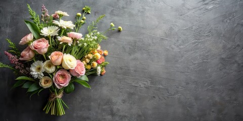 Delicate flower arrangement on a grey slate background , abstract, grey,  abstract, grey