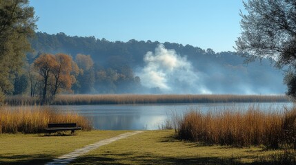 Fototapeta premium smoke billows from the vicinity of the water pip