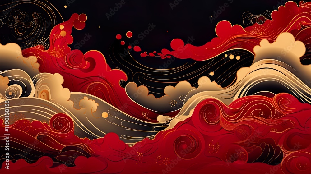 Wall mural chinese traditional background design with abstract pattern in red background chinese red textured p
