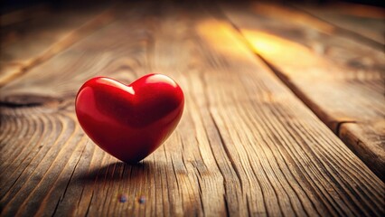 Warm red heart details on a wooden table background with soft focus effect and subtle shadows, Valentine's Day, warm lighting