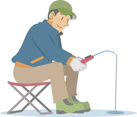 ワカサギ釣りをする男性