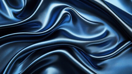 Obraz premium Luxurious navy blue silk satin with soft, draping folds, creating a sleek abstract background with a shimmering gradient and glowing lines for added elegance.