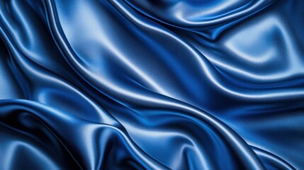 Obraz premium A dynamic abstract background of navy blue silk satin, with wavy folds reflecting soft light lines, creating a glowing, elegant atmosphere with room for graphic elements.