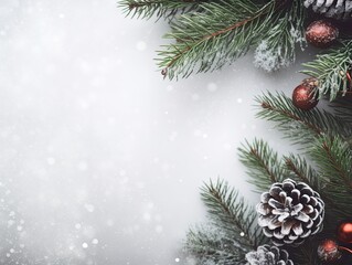 Fototapeta premium Christmas decorations on background Flat lay top view copy space.