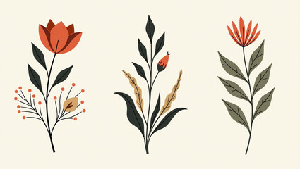 Modern Botanical Abstract Art with Minimalist Floral Designs