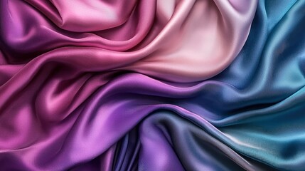 Obraz premium A stunning gradient of dark blue, purple, and pink silk satin fabric, flowing in silky smooth folds, perfect for an abstract and elegant background with room for design elements.