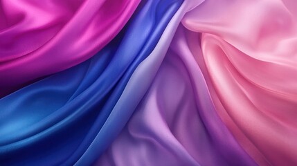Obraz premium A stunning gradient of dark blue, purple, and pink silk satin fabric, flowing in silky smooth folds, perfect for an abstract and elegant background with room for design elements.