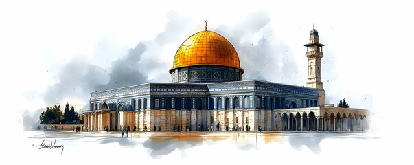 Fototapeta premium Dome of the Rock, Jerusalem watercolor