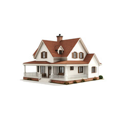 Suburban Family Home with Red Tile Roof and Wrap-Around Porch