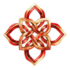 traditional Chinese knot symbolizing unity, featuring intricate red and gold patterns. This artwork embodies cultural