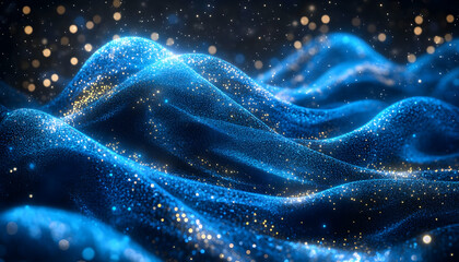 Obraz premium Glowing Blue Waves, Sparkling Background, Digital Art