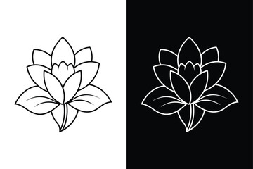 Violet Flowers in Line Art Style. Flat Vector Illustrations for Digital & Print Projects