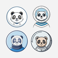 Set of Cute baby panda wearing an astronaut suit, cartoon character Vector Hand Drawn Illustration Isolated On Transparent Background