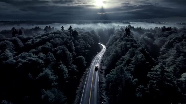 ariel view highway forest, forest and car driving , Safety Driving concept