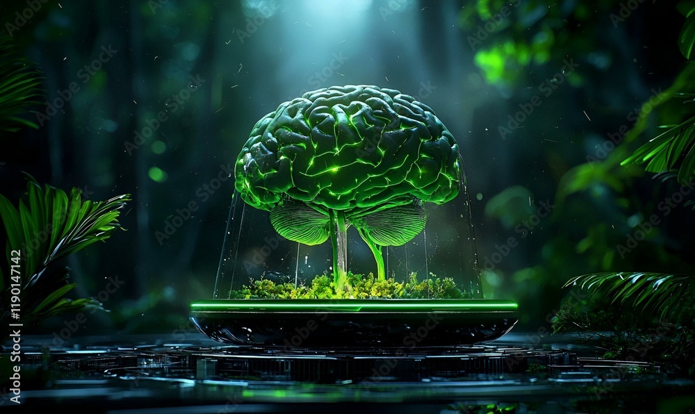Poster human brain exploration, intricate neural pathways illuminated, showcasing cognitive functions and t