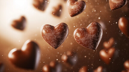 Fototapeta premium Delicious Cocoa-Dusted Hearts in a Warm Romantic Setting