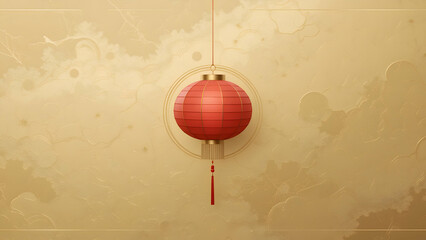 Elegant Red Chinese Lantern Hanging Against a Golden Background