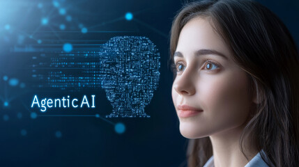 Professional analyzing holographic AI data in modern workspace, soft focus.