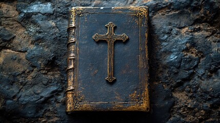 vintage image of a christian holy bible with a cross