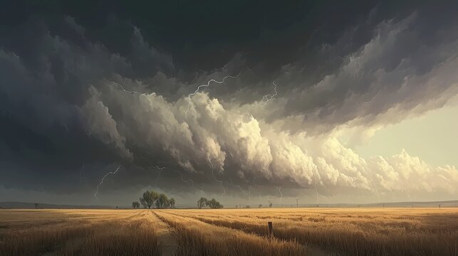 Dramatic Lightning Display Over Expansive Field in Roswell New Mexico, showcasing powerful storms illuminating the night sky and casting shadows across the terrain.
