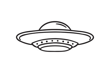 Flying saucer or ufo spaceship doodle hand drawn icon. Outline drawing flying saucer line clipart symbol
