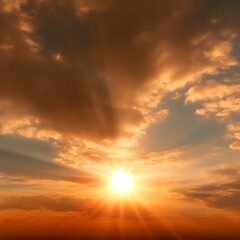 Fototapeta premium Golden Sunset Sky Cloudscape Sunbeams Radiance