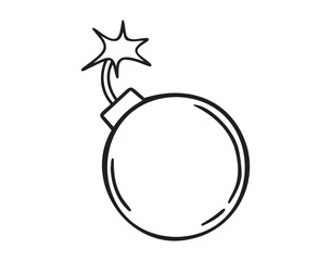 bomb with burning wick doodle hand drawn icon. Outline drawing bomb with burning wick line clipart symbol