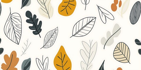 Autumn leaves pattern, white background, fall design, print