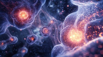 Obraz premium Microscopic Cellular Network: A Digital Art Exploration of Biological Structures