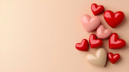 Hearts of Love: Whimsical Pink and Red Hearts Scattered on Plush Surface, inviting surface, evoking warmth and affection.