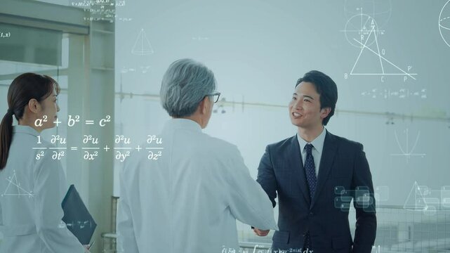 business, sales, science, doctor, pharmaceutical, mr, research, development, cooperation, handshake, shaking hands, industry-academia collaboration, medicine, experiment, japanese, asian, man, technol