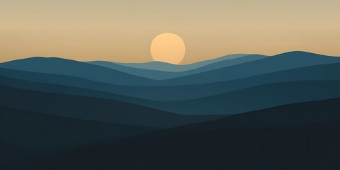 Fototapeta premium Sunset over rolling hills, peaceful landscape, nature background, website banner