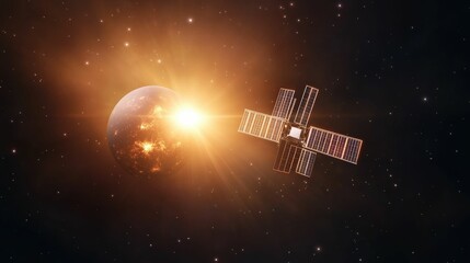 Satellite biofuel station orbiting distant planet space exploration science fiction cosmic environment futuristic viewpoint