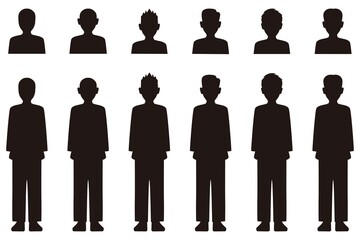 男性の人型モノクロシルエットイラストセット