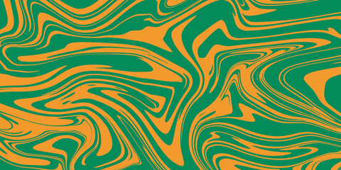 Obraz premium A vibrant abstract pattern with swirling green and orange lines creating a dynamic, fluid design.