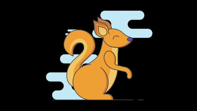 A cheerful cartoon squirrel with a fluffy tail, set against a simple background.