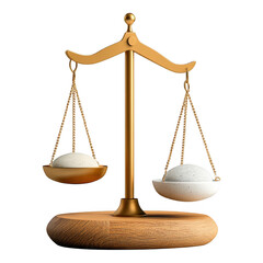 [Justice symbol with balance scale and white eggs] Digital Illustration of Justice Symbol with Golden Balance Scale and Equilibrium Egg Pan