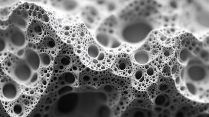 Abstract Monochrome Fractal Landscape: A Close-Up on Intricate Cellular Structures