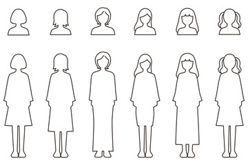 女性の人型線画イラストセット