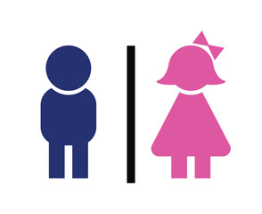 Obraz premium Toilet restroom sign boy and girl kids element vector icon for public navigation symbol. Male Blue and female pink color.