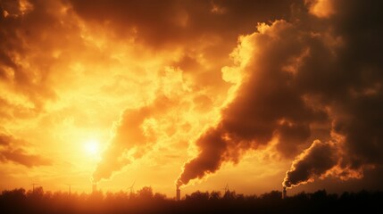 Windsolar hybrid fuel synthesis farm under dramatic sunset skies industrial landscape energy production environmental sustainability